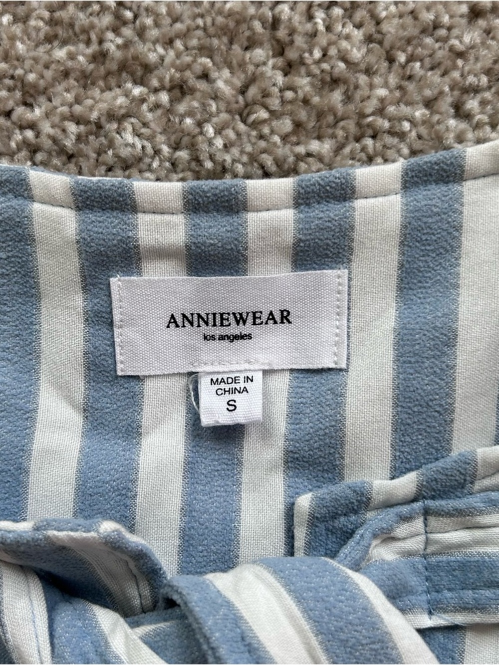 AnnieWear Blue Striped Tie Front Babydoll Dress Small Pockets Coastal Boho - Picture 5 of 8